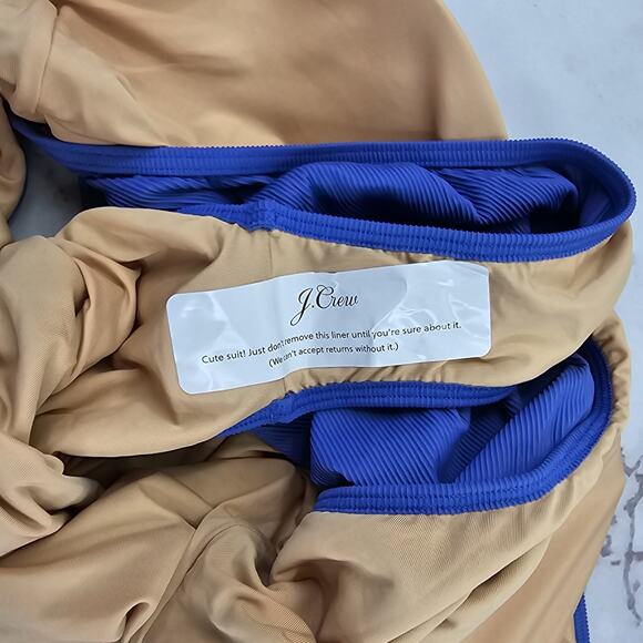 J Crew One Piece One Shoulder Strap Blue Ribbed Bikini Swim Suit High Cut - Picture 10 of 12